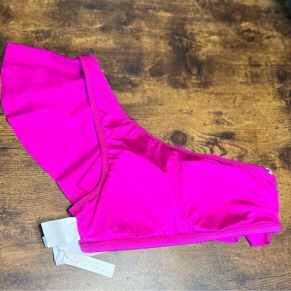 Trina Turk Swim Women's One Shoulder Ruffle Bandeau Swim in Hot Pink. Sz 4. NWT! - Picture 7 of 12
